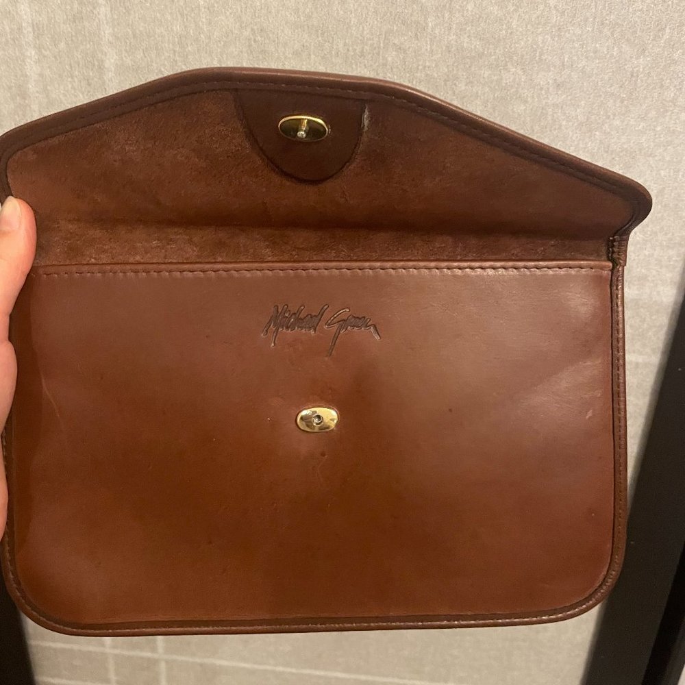 Michael Green Vintage Leather Brown Envelope Clutch Purse - Picture 2 of 5